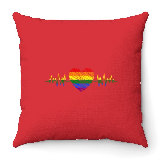 Heart Heartbeat LGBTQ Gay Pride Rainbow Heart Rate Throw Pillows