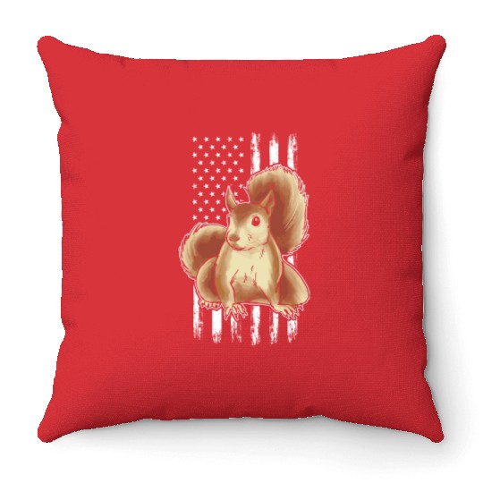 Squirrel US Flag Squirrel American Flag Squirrel Throw Pillows