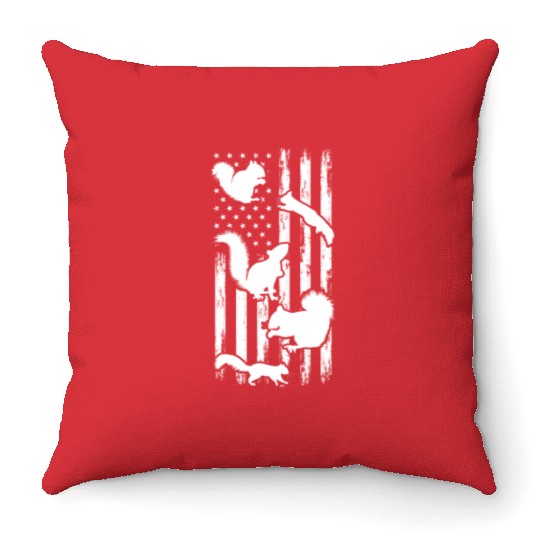 Cute Squirrel US Flag Squirrel American Flag Throw Pillows