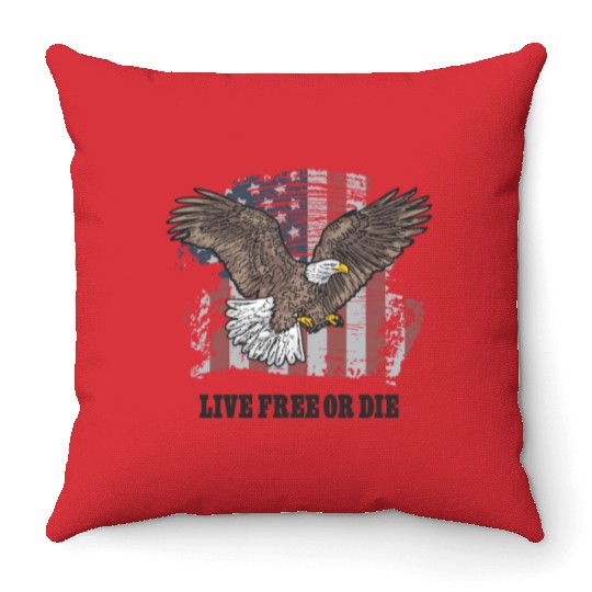 Live Free or Die - Bald Eagle - Grunge American Fl Throw Pillows