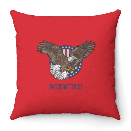 In God We Trust - Bald Eagle - Patriotic Throw Pillows