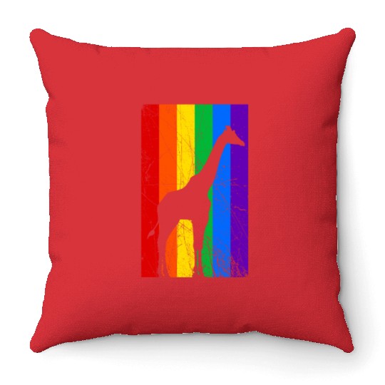 LGBT Giraffe Rainbow Flag Throw Pillows