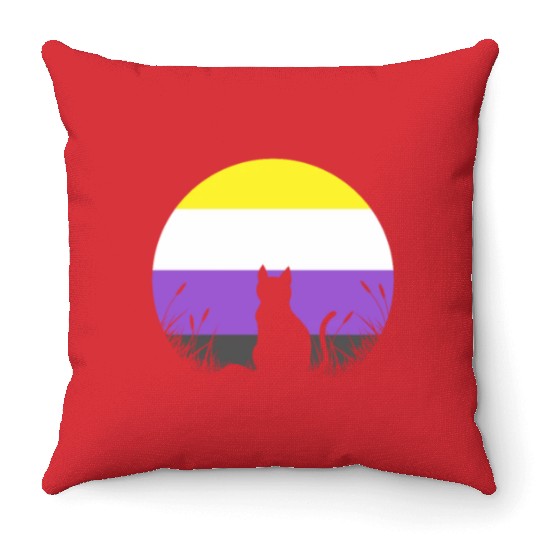 Cat Moon LGBT Nonbinary Flag Throw Pillows