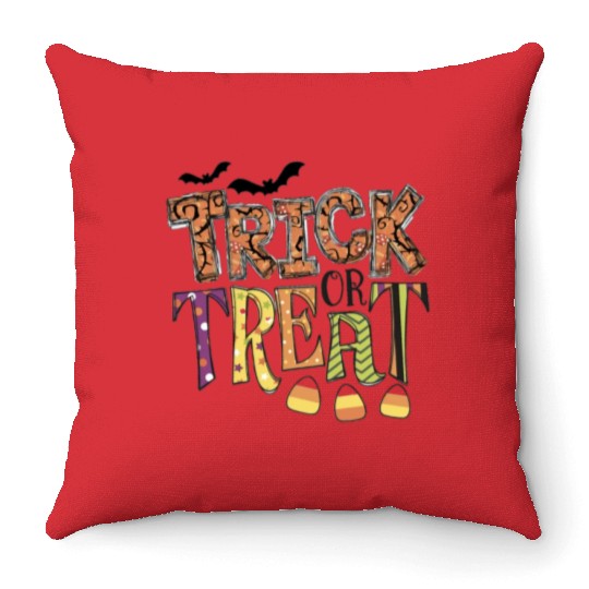 Trick or treat Funny Happy Halloween Pumpkin Spice Throw Pillows