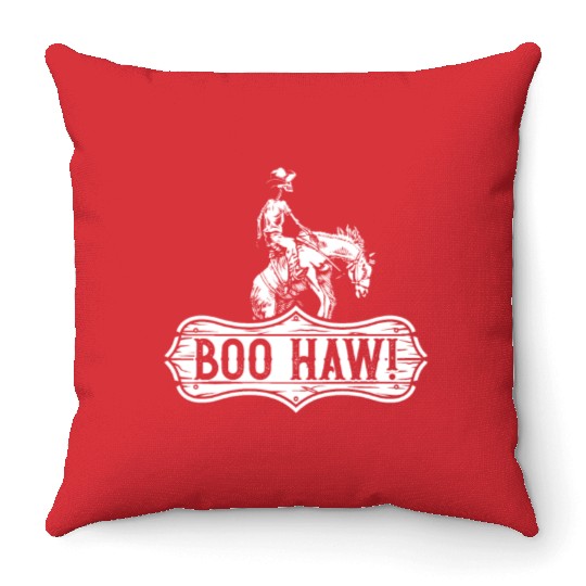 Cowboy Halloween Boo Haw Western Skeleton Rider Throw Pillows