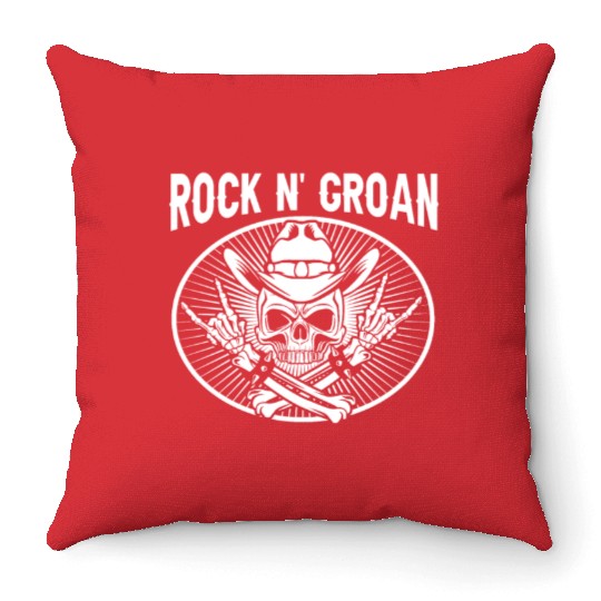 Halloween Cowboy Skeleton Rocker Hand Rock Throw Pillows