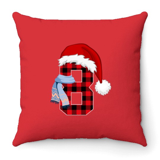 Number 8 Christmas Plaid Xmas Outfit For Boys Kids Throw Pillows