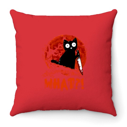 What Murderous BlackCat With Blood Knife Halloween Throw Pillows