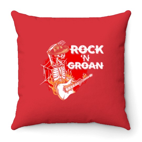 Halloween Cowboy Skeleton Rocker Hand Rock Throw Pillows