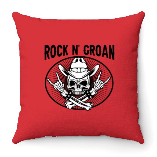 Halloween Cowboy Skeleton Rocker Hand Rock Throw Pillows
