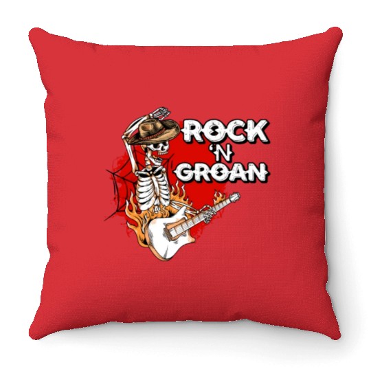 Halloween Cowboy Skeleton Rocker Hand Rock Throw Pillows