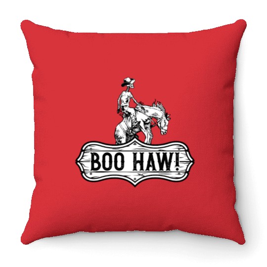 Cowboy Halloween Boo Haw Western Skeleton Rider Throw Pillows