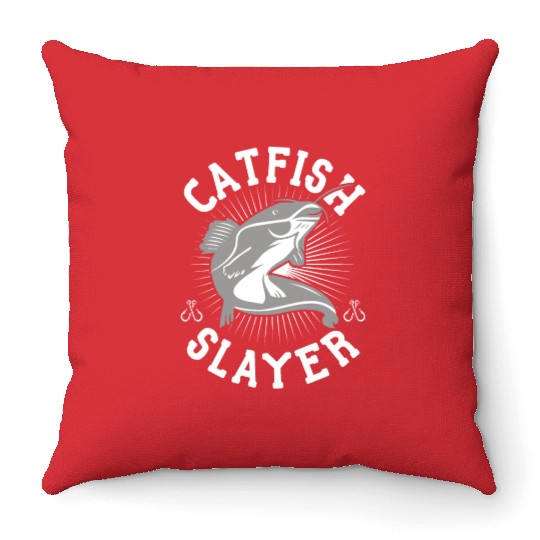 Catfish Slayer - Wels Catfish Hunter Throw Pillows
