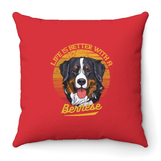 Bernese Mountain Dog Lover Cartoon Throw Pillows