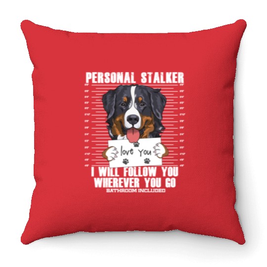 Bernese Mountain Dog Stalker Cartoon Throw Pillows