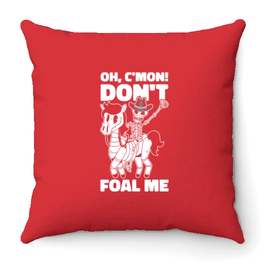 Halloween Cowboy Skeleton Foal Horse Riding Throw Pillows