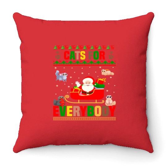 Merry Christmas cat Throw Pillows