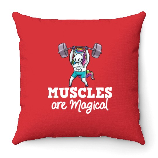 Unicorn Muscle Workout Fitness Training Sport Gym Throw Pillows