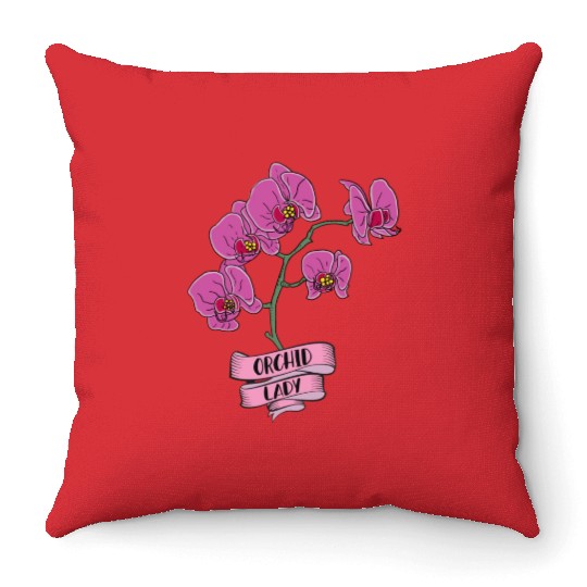 Orchid Plant Lady Cartoon Throw Pillows