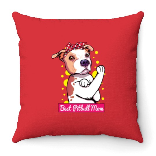 Retro Pitbull Dog Mom Lover Cartoon Throw Pillows