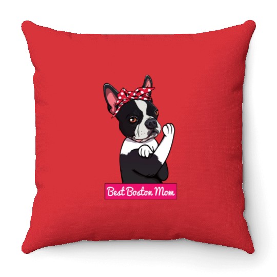 Retro Boston Terrier Dog Mom Lover Cartoon Gift Throw Pillows