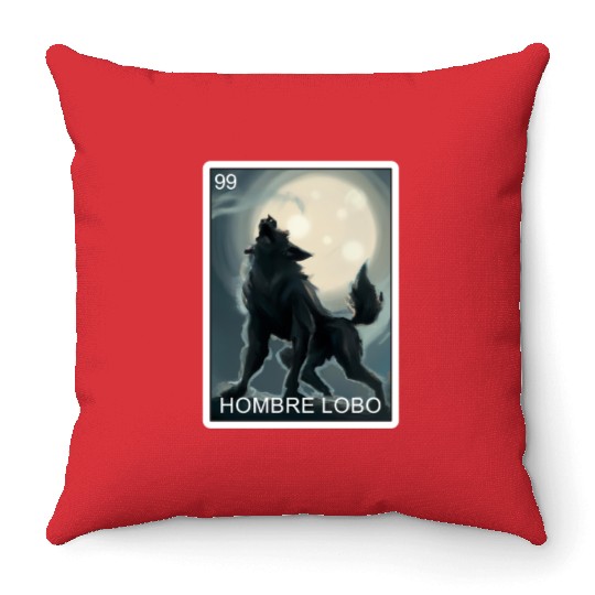 Hombre Lobo Werewolf Card Mexican Lottery Throw Pillows