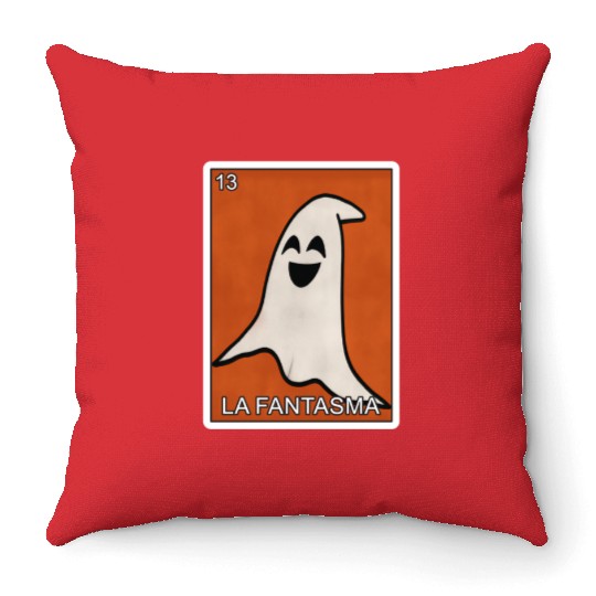 La Fantasma Ghost Card Mexican Lottery Card Throw Pillows