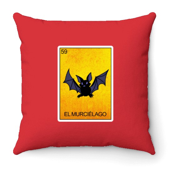 El Murcielago Bat Card Mexican Lottery Card Throw Pillows