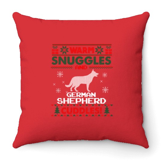 Merry Christmas German Shepherd Dog Ugly Christmas Throw Pillows