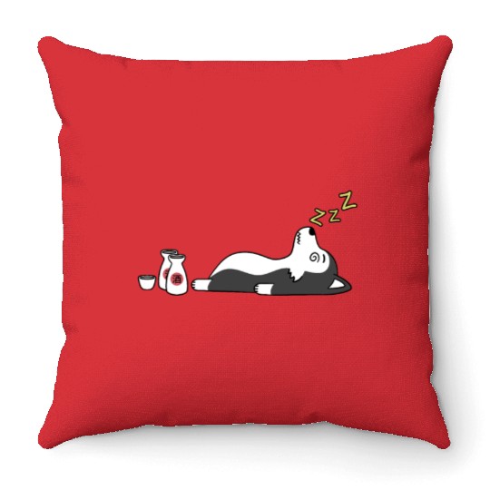 Husky Sake Drunk Throw Pillows
