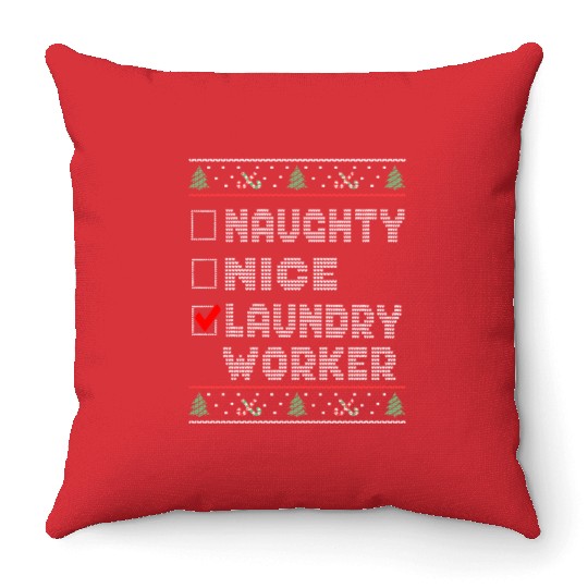 Naughty Nice Laundry Worker, Matching Christmas Throw Pillows
