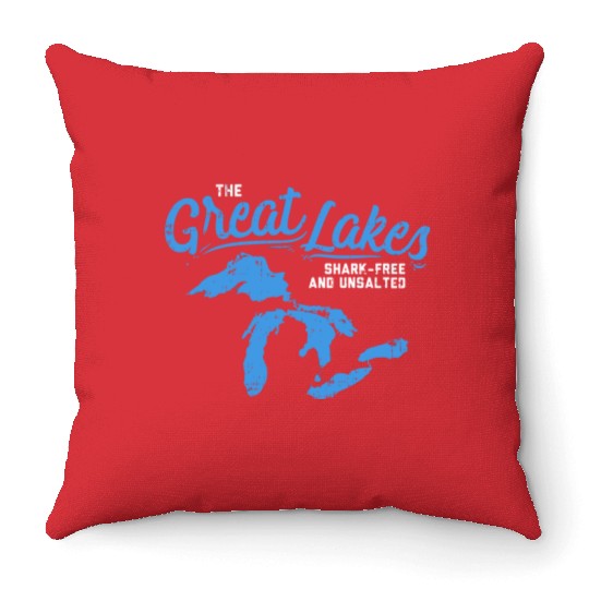 Great Lakes Shark Free & Unsalted Summer Vacation Throw Pillows