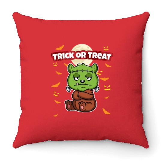 Trick Or Treat Scary Creepy Halloween Monster Throw Pillows