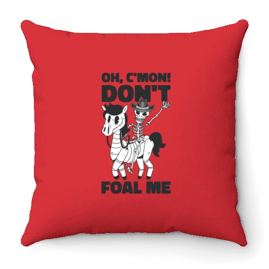 Halloween Cowboy Skeleton Foal Horse Riding Throw Pillows
