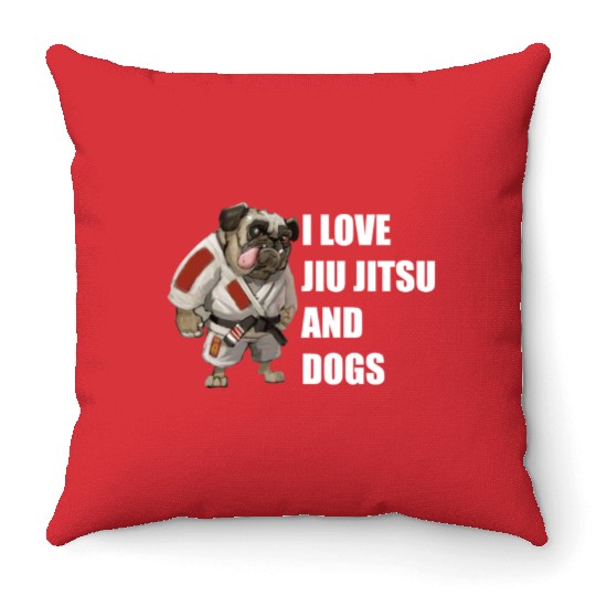 I Love Jiu Jitsu And Dogs Funny Bulldog Lovers Throw Pillows