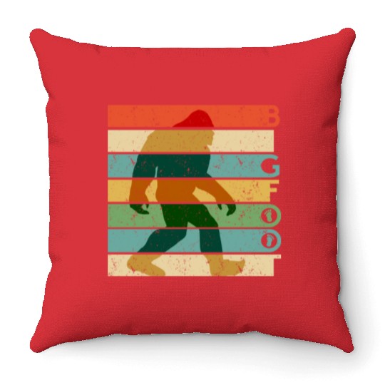 Bigfoot Retro Vintage Sasquatch Yeti Rainbow Throw Pillows