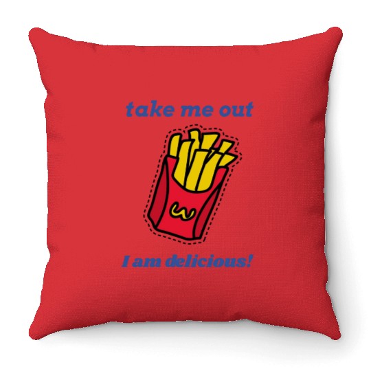 delicious fries Throw Pillows