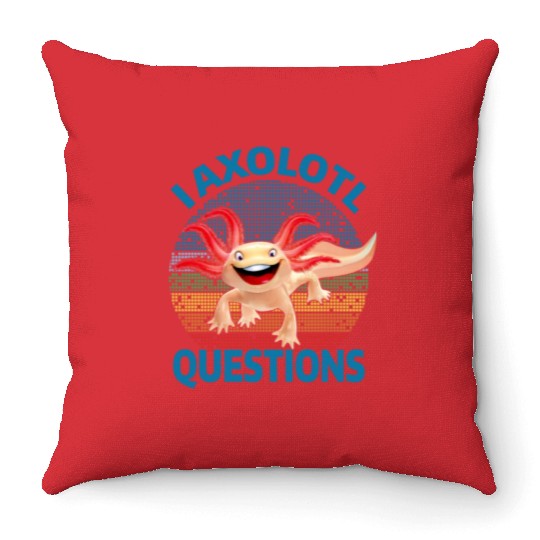 I Axolotl Questions Cute Retro Vintage Axolotl Throw Pillows