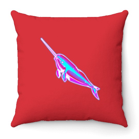 Synthwave Narwhal Throw Pillows