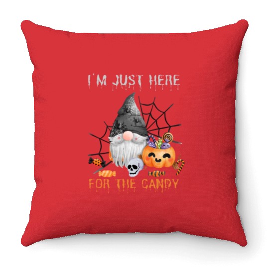 Halloween Gnome - I'm Just Here for the Candy Throw Pillows