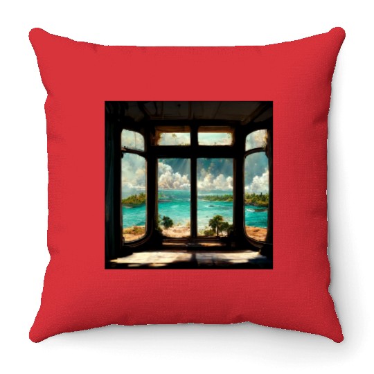 Paradise island painting Throw Pillows