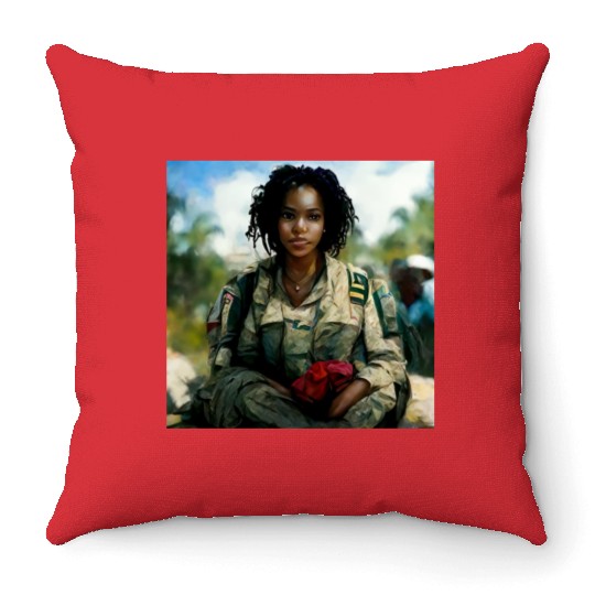Beautiful US army combat medic painting Throw Pillows