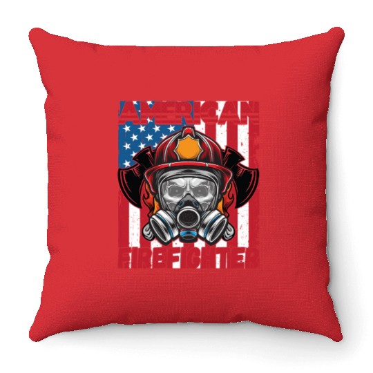 American Firefighter | Head of firefighter in Gas Throw Pillows