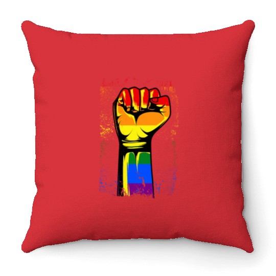 Gay Pride Fist Rainbow Pride Month Throw Pillows