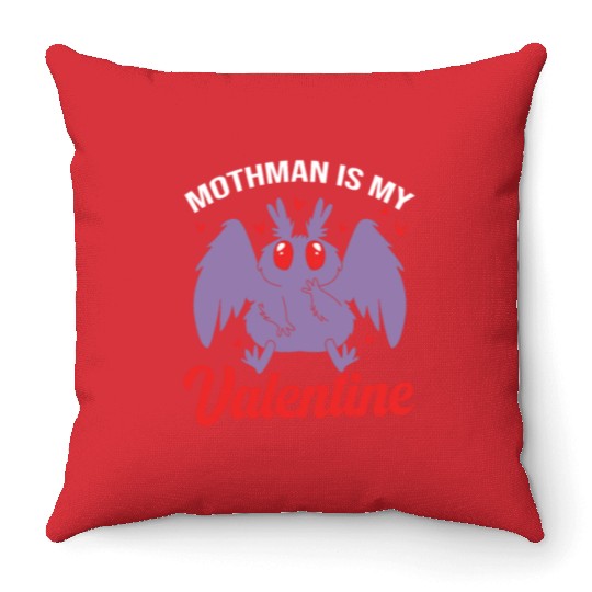 Funny Valentines Day Cryptid Cute Mothman Throw Pillows