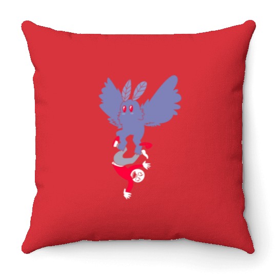 Mothman Abducting Human Goth Cryptid Funny Mothman Throw Pillows