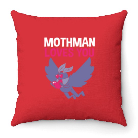 Mothman Loves You Valentines Day Cryptid For Women Throw Pillows