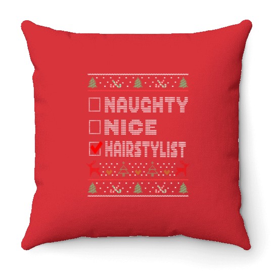 Naughty Nice Hairstylist, Matching Christmas Throw Pillows
