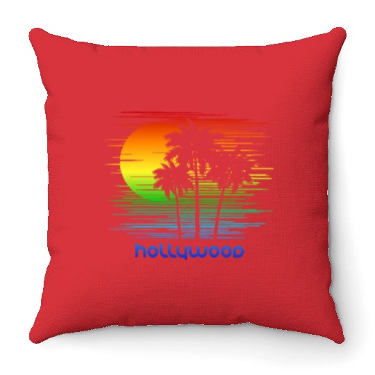 Hollywood California LGBTQ Rainbow Flag Pride Throw Pillows