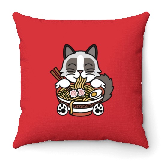 Ragdoll Cat Ramen Noodles Throw Pillows